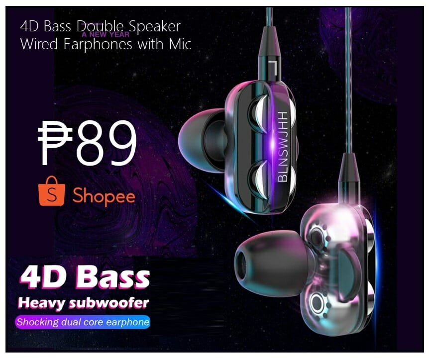 Audio Video Shopee Lazada 4D Bass Double Speaker Wired Earphones with Mic Philippines