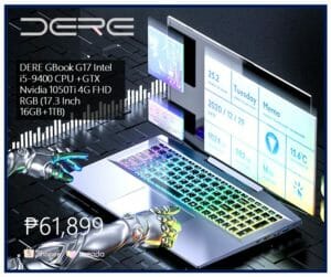 DERE GBook G17 Intel i5-9400 CPU +GTX Nvidia 1050Ti 4G FHD RGB (17.3 Inch 16GB+1TB)